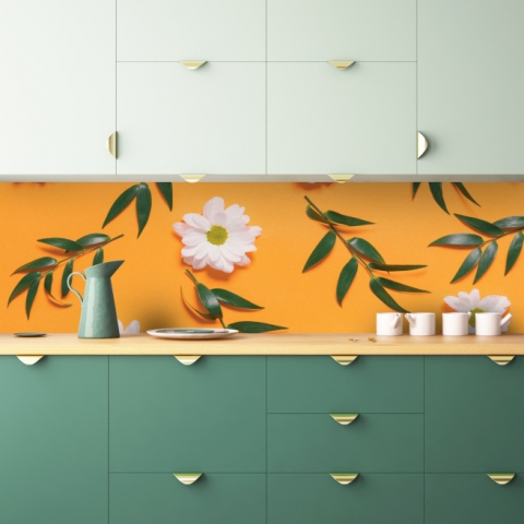Spritzschutz Küche Orange Blüten