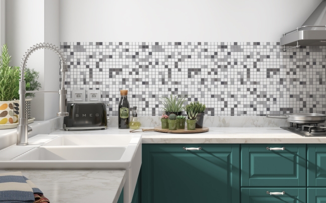 Spritzschutz Küche Weiß Grau Mosaik
