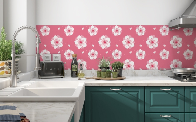 Spritzschutz Küche Pinke Blumen