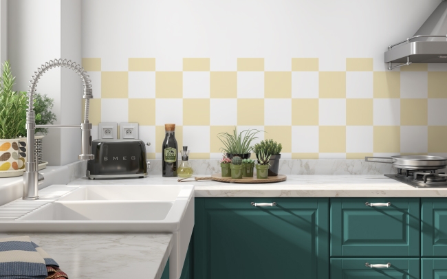 Spritzschutz Küche Beige Weiß Quadrat Karo