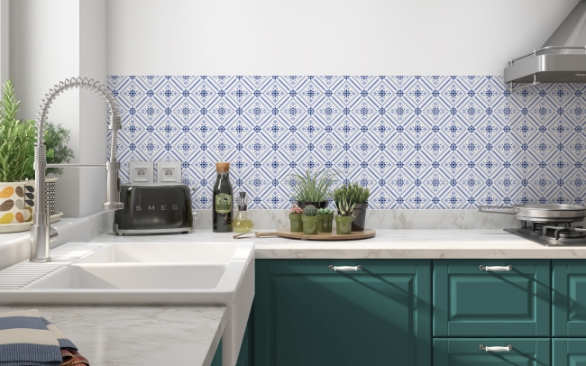 Spritzschutz Küche Blaue Mosaik Karos