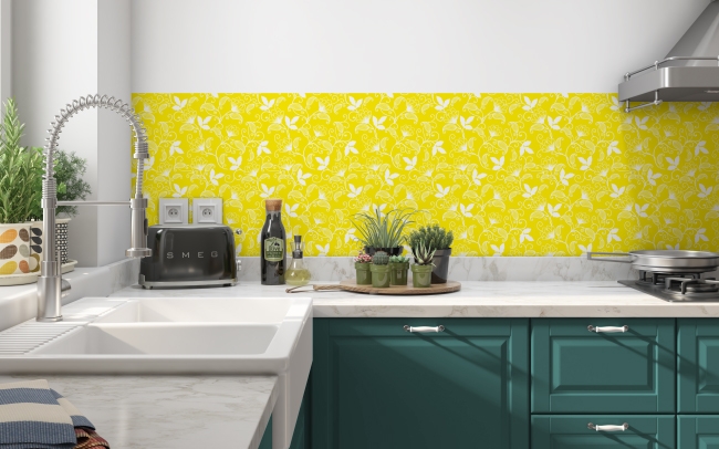 Spritzschutz Küche Gelbe Blüten Filigran