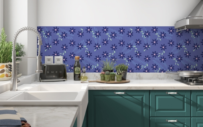 Spritzschutz Küche Blaue Blumenwelt