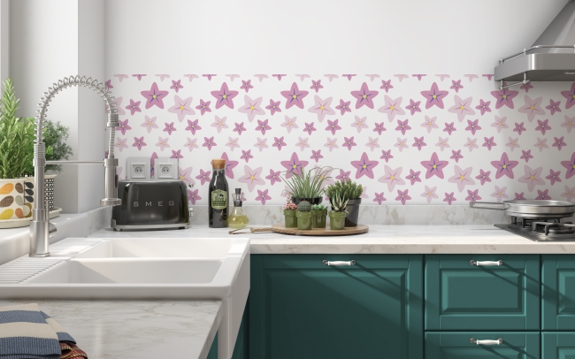 Spritzschutz Küche Lila Blumen Sterne
