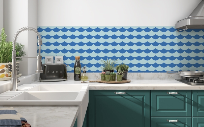 Spritzschutz Küche Blaue Fächer Muster