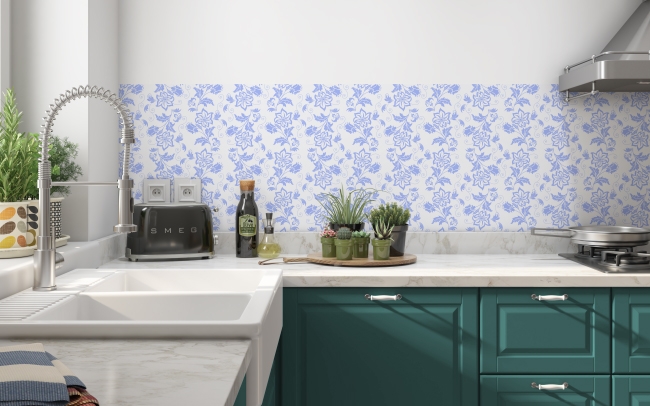 Spritzschutz Küche Blaue Blüten