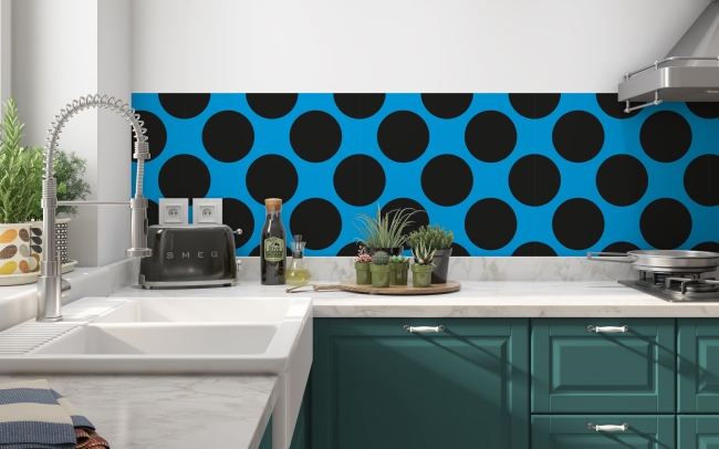 Küchenrückwand Blau Schwarze Polka Dots