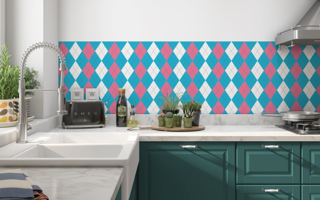 Küchenrückwand Blau Pink Argyle Stil