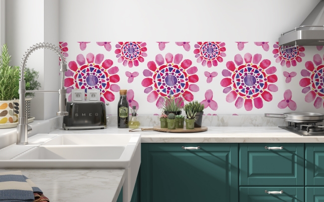 Küchenrückwand Aborigine Aqua Blumen