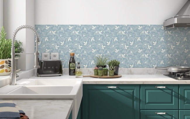 Küchenrückwand Weiß Blau Blüten