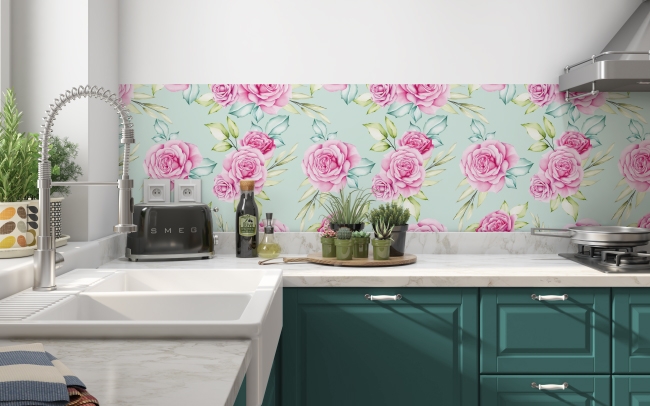 Küchenrückwand Rose Aquarell Stil