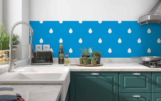 Küchenrückwand Blau Weiß Regentropfen