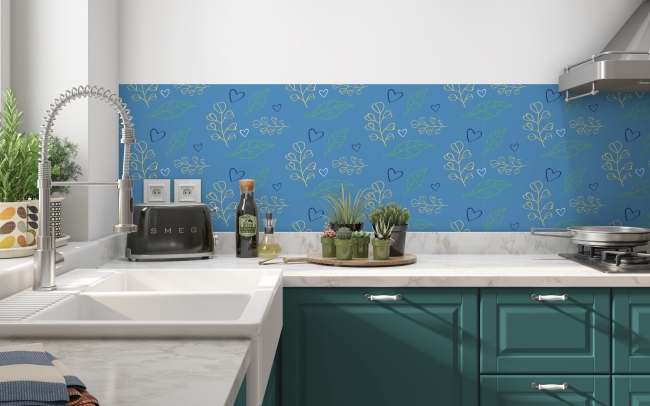 Küchenrückwand Blaue Natur Zeichnung
