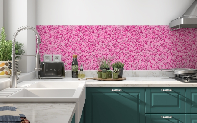 Küchenrückwand Pink Herze Doodle Style