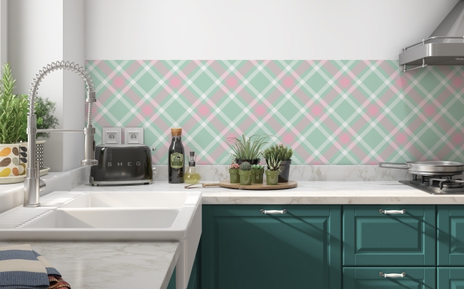 Küchenrückwand Pink Grün Karo