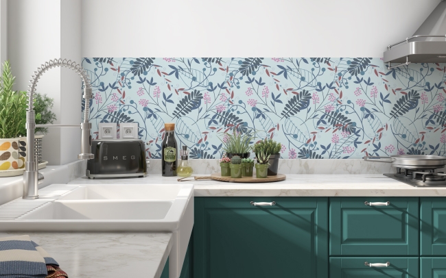 Küchenrückwand Blaue Naturblätter