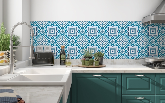Küchenrückwand Blauer Ornament