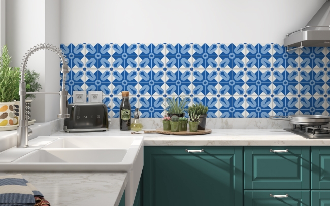 Küchenrückwand Blaue Fliesen Motiv