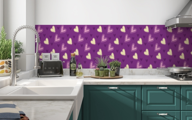 Küchenrückwand Herze in Violett