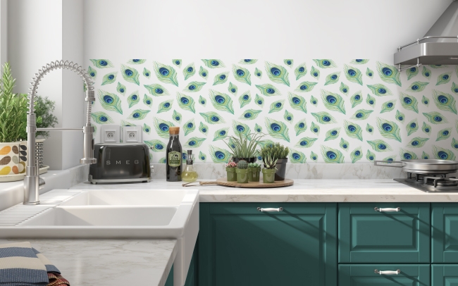 Küchenrückwand Blauer Pfau Muster