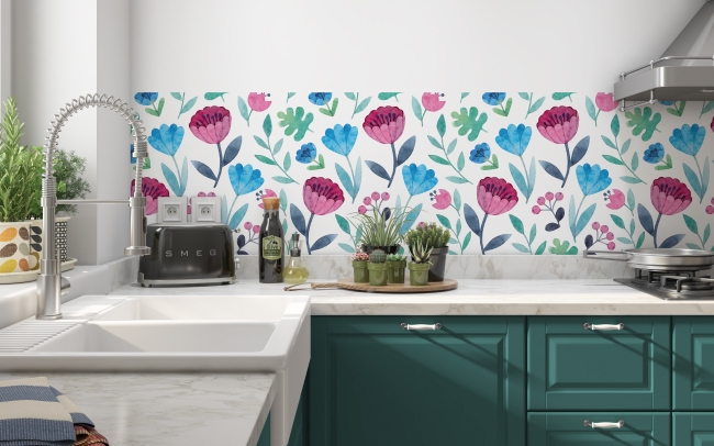 Küchenrückwand Aquarell Blumen
