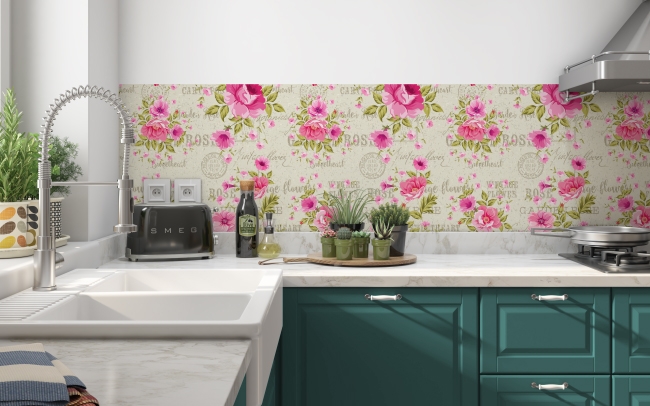 Küchenrückwand Vintage Rosen Muster