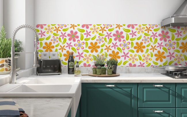 Küchenrückwand Retro Boho Blumen