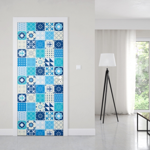 Türposter Blau Weiß Patchwork Maßanfertigung