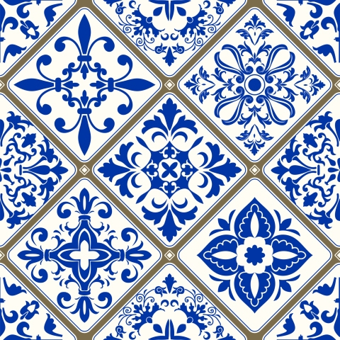 Türposter Blue White Patchwork