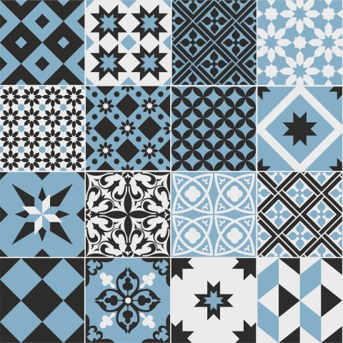 Türposter Blau Patchwork